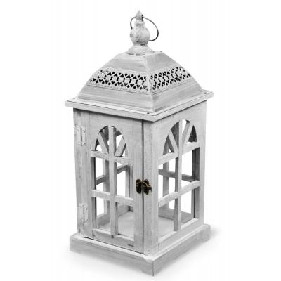 Lanterne Bois Cerus&eacute; Blanc 20x20x46cm