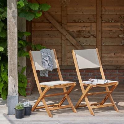 BERAH GETAH Chaise de jardin en acacia massif et textil&egrave;ne gris pliante (lot de 2)
