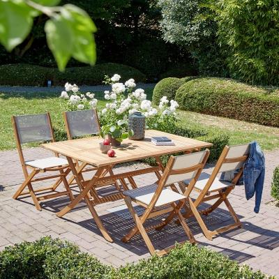 BERAH GETAH Salon de jardin en acacia massif FSC et textil&egrave;ne gris 4 pers.HANO&Iuml;