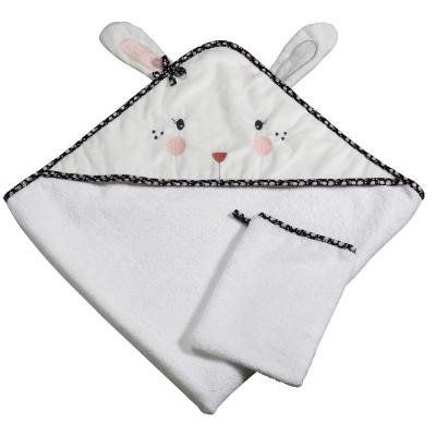 SAUTHON Sortie de bain lapin 75x75cm et gant en coton polyur&eacute;thane blanc