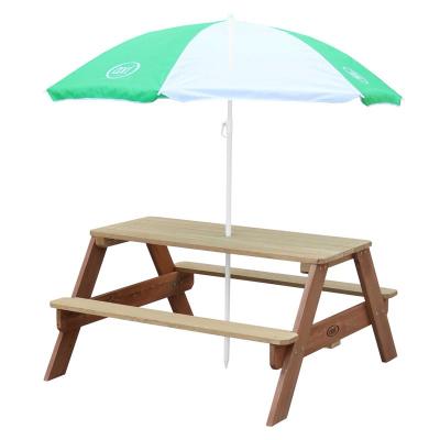 AXI  Table Picnic NICK Brun avec Parasol Vert Blanc 98x95x49cm