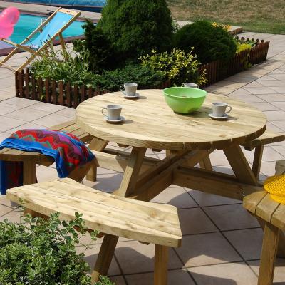 CEMONJARDIN C&eacute;monjardin - Table pique-nique ronde en bois 4 places