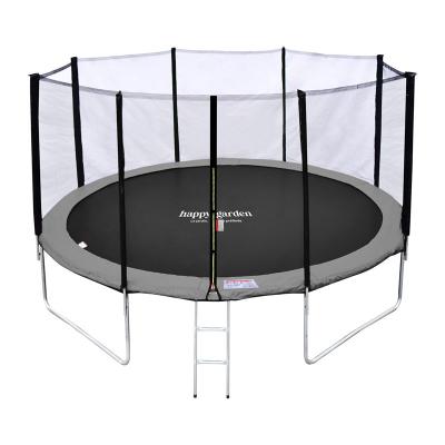 HAPPY GARDEN Pack Premium Trampoline 370cm r&eacute;versible gris / rose PERTH + filet, &eacute;chelle, b&acirc;che et kit d'ancrage