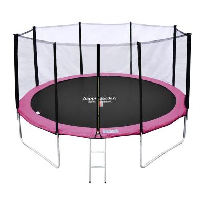 HAPPY GARDEN Pack Premium Trampoline 370cm r&eacute;versible rose / gris PERTH + filet, &eacute;chelle, b&acirc;che et kit d'ancrage