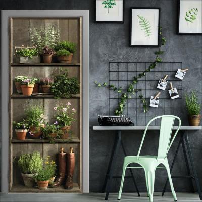 PLAGE Sticker mural 175 cm X 60 cm pour d&eacute;coration rustique - Pot de fleurs et bottes anciennes - D&eacute;co d'&eacute;tag&egrave;re pour porte 