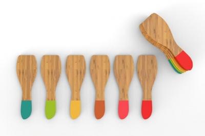 PEBBLY  NBA021 Set de 6 spatules &agrave; raclette-Multico, Multicolore, 13 cm