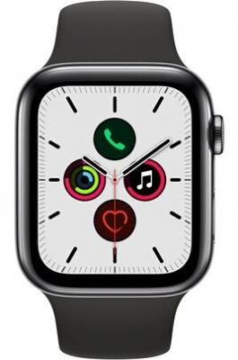 Apple Watch Series 5 - Boitier Aluminium Gris Sid&eacute;ral - Bracelet Sport Noir - 44mm