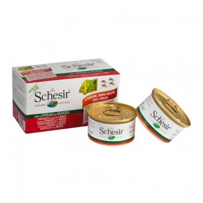 SCHESIR  Poulet Avec BUf Multipack 4 Unit&eacute;s Pour Votre Animal