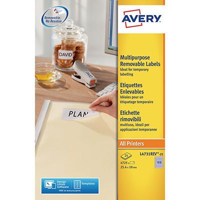 AVERY ZWECKFORM  Etiquettes Stick+Lift, 25,4 x 10 mm, blanc
