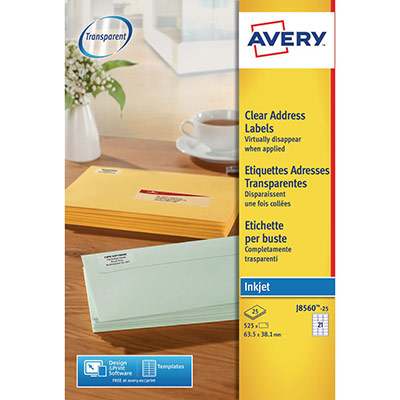 AVERY Etiquettes Adresses Jet D'encre Transparent 635 X381mm