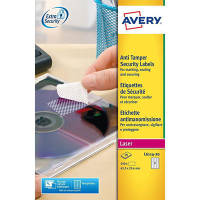 AVERY &Eacute;tiquettes ultra-r&eacute;sistantes anti-vol - pour imprimantes laser - 63,5 x 29,6 mm - 540 &eacute;tiquettes - blanc