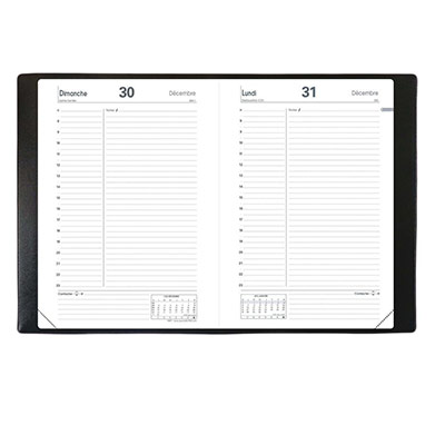 QUO VADIS  Agenda Abp 1 Journalier Couv Plast Grain&eacute;e Noir 13 X 21 Cm