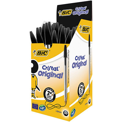 BIC  Lot de 10 Stylos bille CRISTAL Rechargeable Pte Moy. Noir