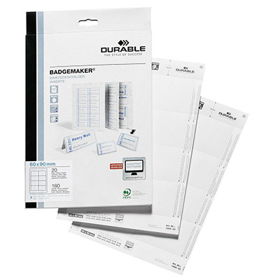 DURABLE  Planche d'impression pour badges, 90 x 60 mm, blanc