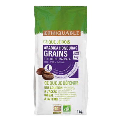 ETHIQUABLE Caf&eacute; En Grains Pur Arabica Honduras Bio  - Le Sachet De 1 Kg