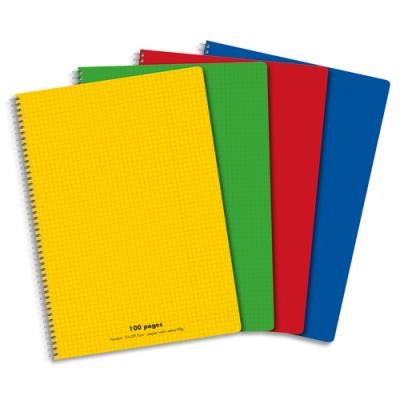 NEUTRE  Cahier Bureau Spiral&eacute; 100 Pages 5x5 21x29,7 Couverture Polypro Assortis