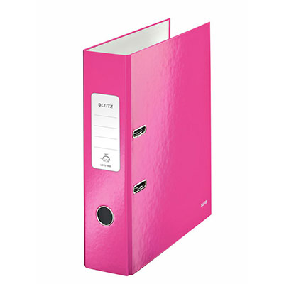 LEITZ Classeur &agrave; levier 180&deg; Esselte WOW - dos 80 mm - Coloris rose