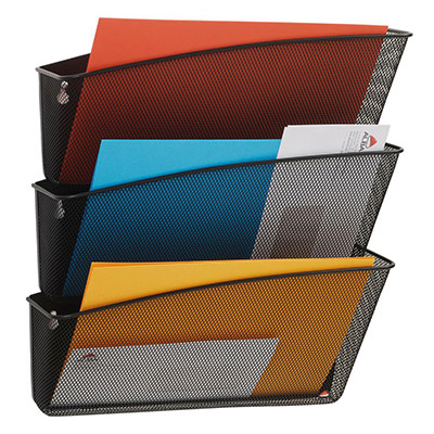 ALBA  Corbeille murale 3 compartiments en m&eacute;tal mesh - Noir