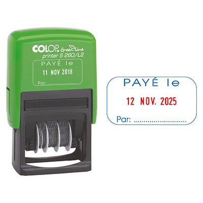 COLOP  Tampon encreur Dateur formule commerciale Paye S260L2.GL Gris