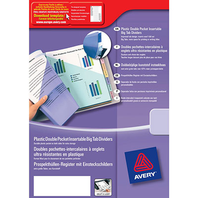 AVERY Double pochette intercalaires  - polypropyl&egrave;ne - onglets personnalisables - format A4+ - Jeu de 12