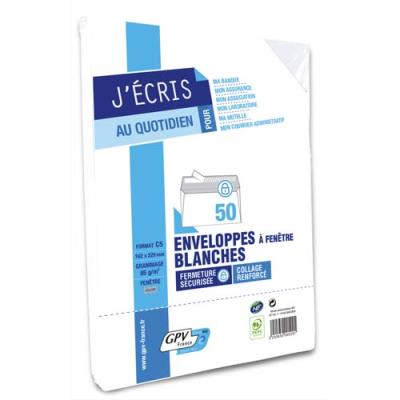  Gpv Paquet De 50 Enveloppes Blanches C5 162x229 80 G/M&sup2; Fen&ecirc;tre 45x100 Bande De Protection