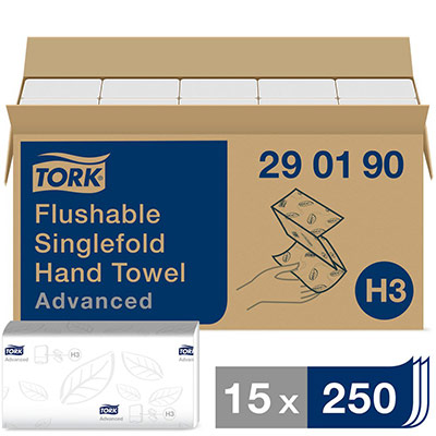 TORK Essuie-mains  d&eacute;litable 2 plis - carton de 15 paquets de 250