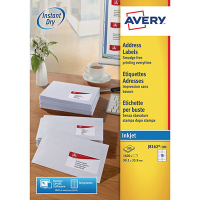 AVERY Etiquette jet d'encre  99,1x 33,9 - boite de 1600