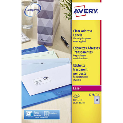 AVERY Etiquettes mini transparentes laser 38.1 x 21.2 mm - Pochette de 1625