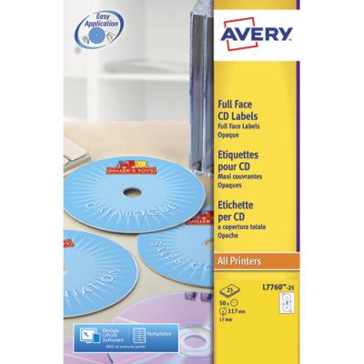 AVERY ZWECKFORM Avery Bo&icirc;te de 50 &eacute;tiquettes Laser couleur pour CD et DVD L7760-25