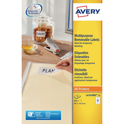 AVERY Etiquettes enlevables  99.1x42.3 - Pochette de 300