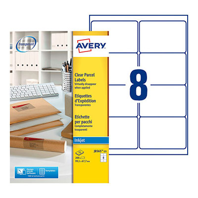 AVERY Etiquettes invisibles  J8565.25 - jet d'encre -  format 9.91 x 6.77 cm