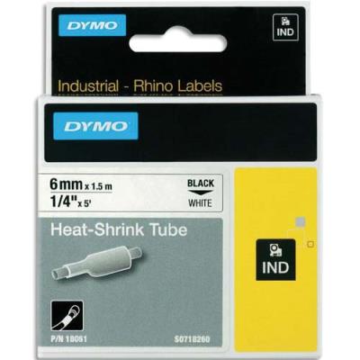 Gaine thermo-r&eacute;tractable Dymo Rhino 6 mm HST noir sur blanc 18051