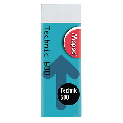 MAPED  Lot de 12 Gommes plastique Technic 600 61x22x12 mm Blanc