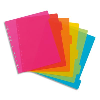 VIQUEL  Jeu de 6 intercalaires polypro A4 maxi. Coloris fluo multicolores