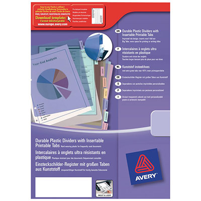 AVERY Intercalaires personalisables &agrave; onglet A4 couleur - jeu de 6