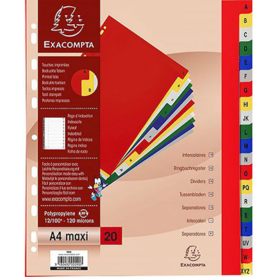 EXACOMPTA   intercalaires en plastique, a-z, a4+, 20 touches noir