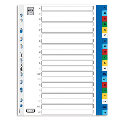  Intercalaire alphab&eacute;tique multicolore A4+ plastique 20 onglets - 1 jeu - Multicolore - 