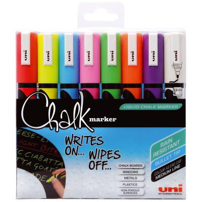 UNI Bo&icirc;te de 8 marqueurs craie Pte conique moy. CHALK Marker PWE5M/8 1,8 - 2,5mm Assorti