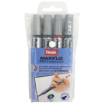 PENTEL Marqueur pour tableaux blanc Maxiflo pointe ogive fine - Lot de 4