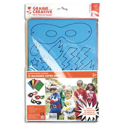  Assortiment de masques en papier mousse - Super h&eacute;ros - 12 pcs - Graine Cr&eacute;ative - couleur variant