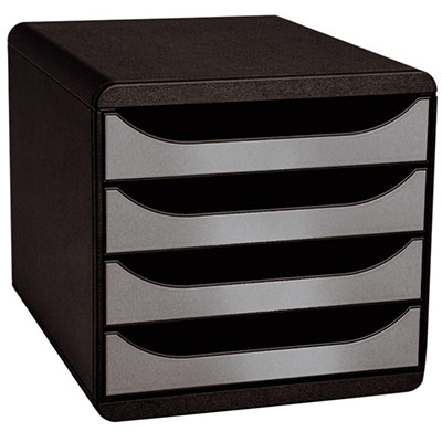 EXACOMPTA Module de classement Big Box - 4 tiroirs - noir / argent