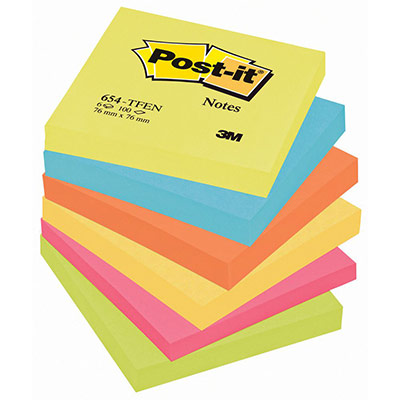 POST IT Post-it 3M Professeur Rainbow lot 654TFEN, 70x 70 mm, 6 coul