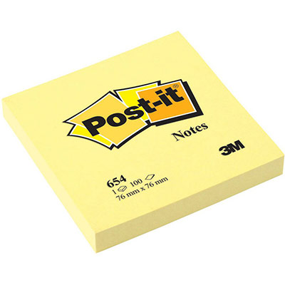 POST IT Bloc note adh&eacute;sive 3m repositionnable de 100 feuilles 76x76 mm, Jaune