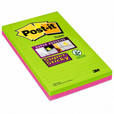 POST IT Post-It Lot 4 Blocs Assortis Supersticky Lign&eacute; 12,5x20cm 45 Feuilles