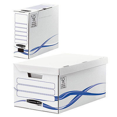 BANKERS BOX Pack 1 Conteneur Maxi + 6 Bo&icirc;tes d'archives dos de 8 cm Basic Bleu et Blanc