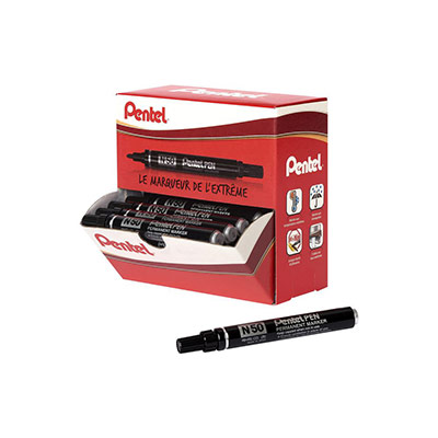 PENTEL Pack de 36 marqueurs permanents pointe ogive N50 dont 6 gratuits noirs.
