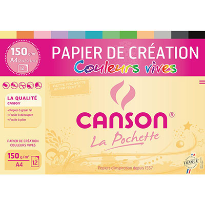 Pochette 12 feuilles Creation - CANSON - A4 - 150g - Couleurs vives