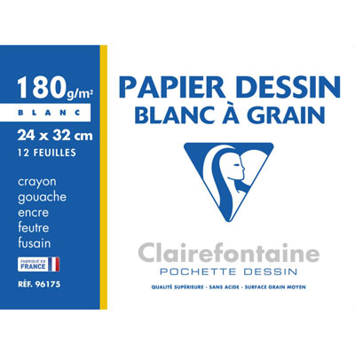 CLAIREFONTAINE  Pochette Dessin &Agrave; Grain 24x32 12f 180g