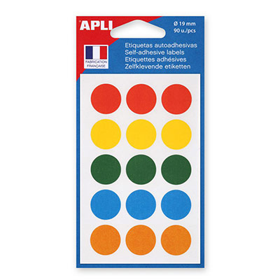AGIPA APLI Pastilles adh&eacute;sives &Oslash; 19 mm Assorties - 100088 - Pochette de 90
