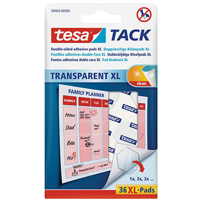 TESA Tampons adh&eacute;sifs  XL TACK, 3cm&sup2;, r&eacute;utilisables, transparents
